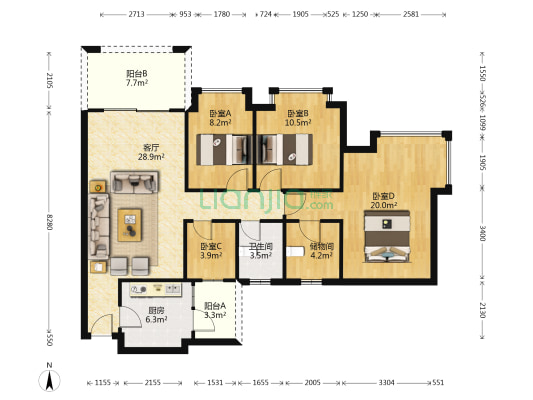 凯茵新城01区掬水湾 4室1厅1卫 118平方