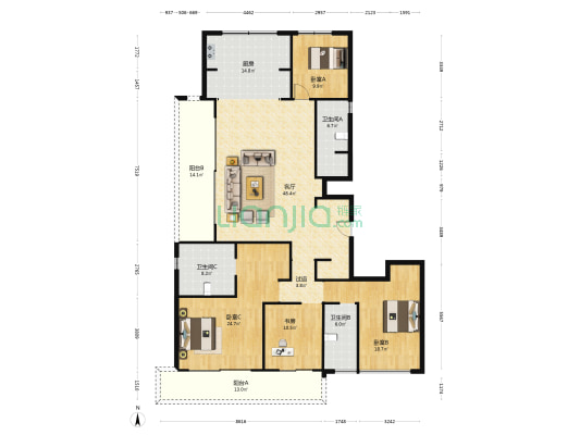 江山云起 4室1厅3卫 210平方