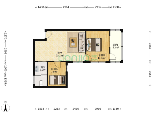 晓南花园 2室1厅1卫 62平方
