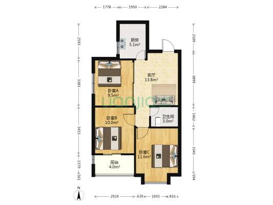 奇山新苑 3室1厅1卫 77平方