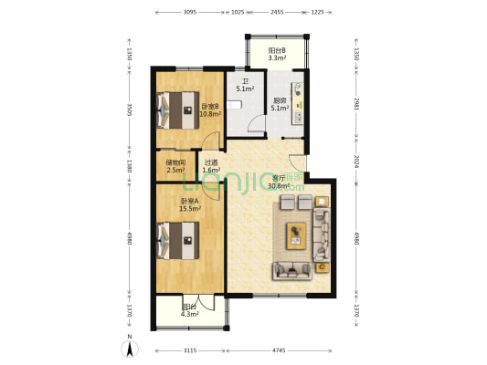 兴德里 2室1厅1卫 95平方
