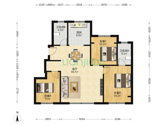 金科琼华美墅 3室1厅2卫 113平方