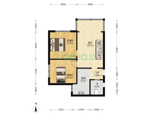 五棵树小区 2室1厅1卫 68平方