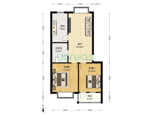 淄博电业局第四宿舍区 2室1厅1卫 73平方