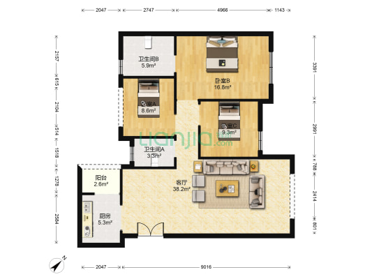 天府人家 3室1厅2卫 102平方