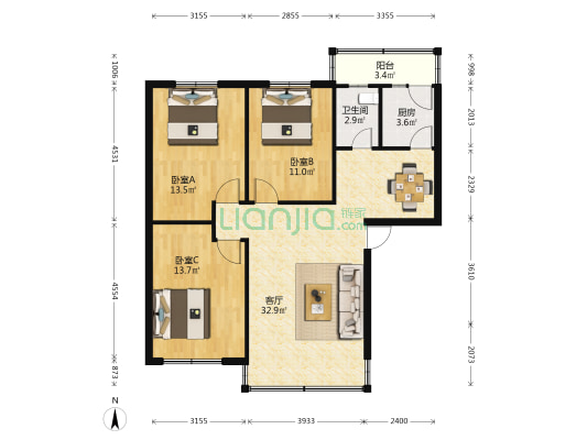 北海市罐头厂 3室1厅1卫 94平方