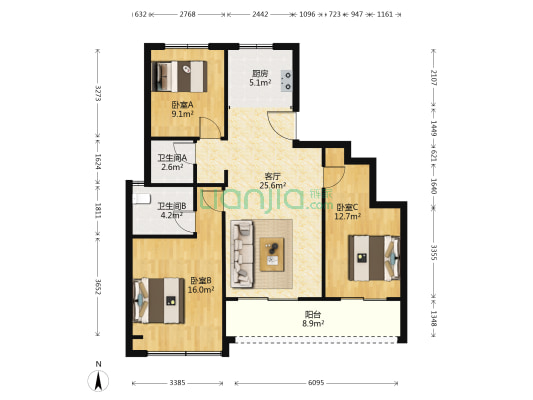荣盛檀越府 3室1厅2卫 101平方