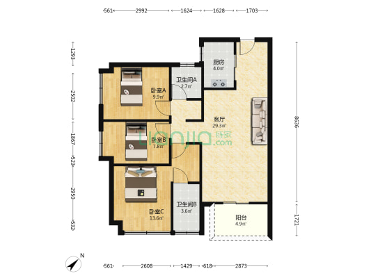 阳光城翡丽湾 3室1厅2卫 96平方
