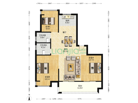 太湖郡府 3室1厅2卫 123平方
