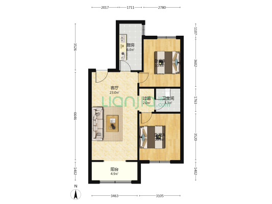 秀兰裕丰家园三期二区 2室1厅1卫 95平方