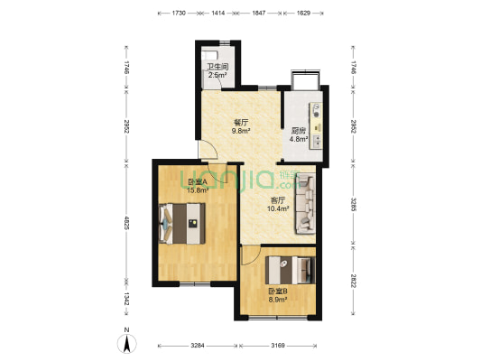 江大路22号 2室2厅1卫 60平方