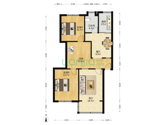 长沙环境保护职业技术学院 3室2厅1卫 63平方