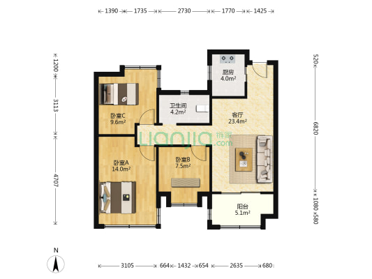 融侨天越南区 3室1厅1卫 88平方