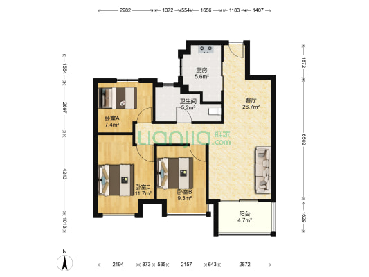 复地拜伦湾 3室1厅1卫 102平方