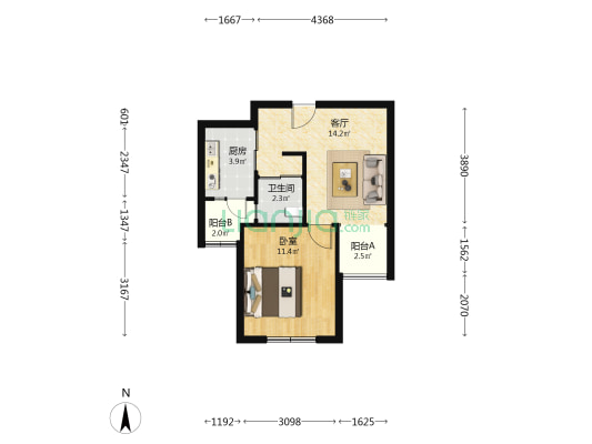 博雅苑 1室1厅1卫 48平方