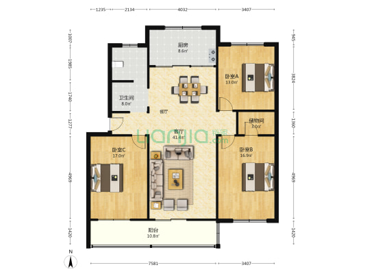 建安小区 3室1厅1卫 158平方