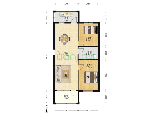 耀华商住小区 2室1厅1卫 83平方