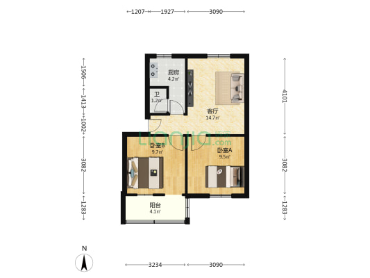 港湾三村 2室1厅1卫 53平方