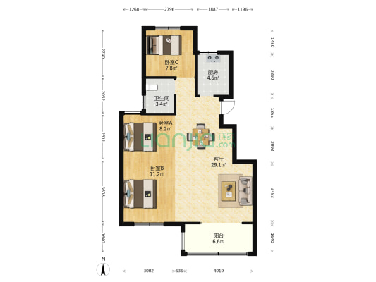 沙港新苑5期 3室1厅1卫 98平方