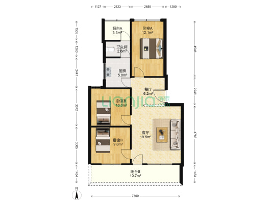 富和苑 3室2厅1卫 79平方