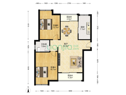 山水华庭 2室1厅1卫 95平方