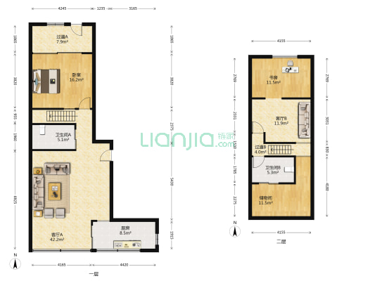 鹿开大楼 2室2厅2卫 93平方