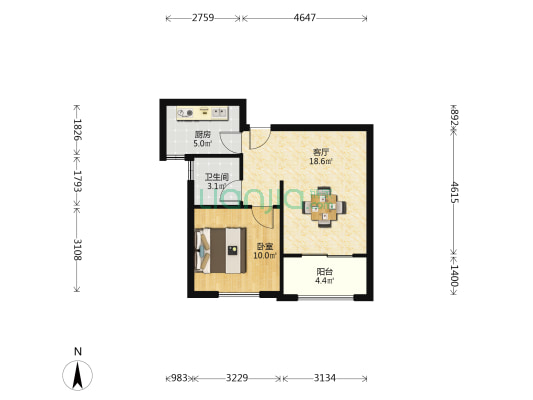 双水家园泽园 1室1厅1卫 63平方