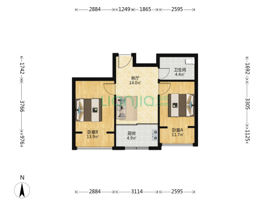 海尚明珠上福 2室1厅1卫 69平方