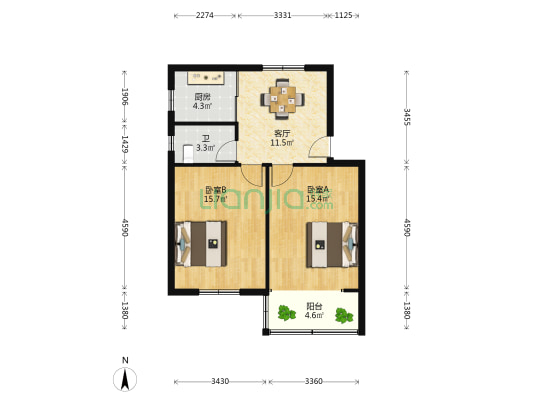 海陵路35号 2室1厅1卫 68平方