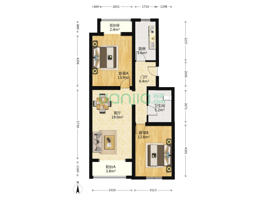 常营民族家园 2室1厅1卫 91平方