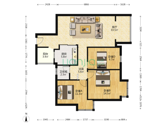 卓云庭 3室1厅1卫 96平方