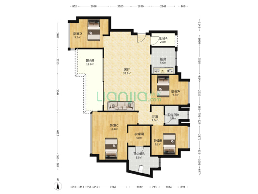 华润中央公园悦府湖心岛 4室1厅2卫 122平方