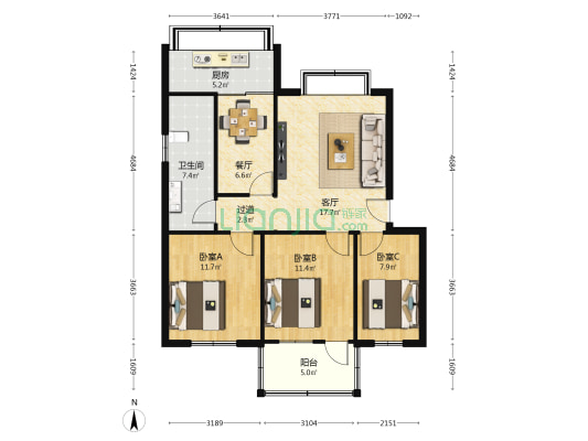 潘南东路9号 3室2厅1卫 94平方