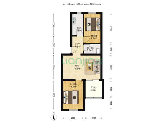 牛奶宿舍 2室1厅1卫 62平方