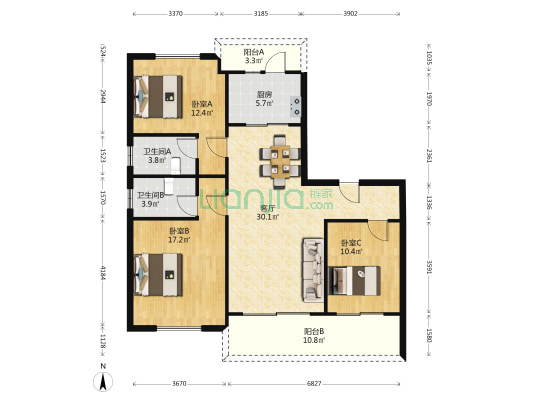 碧桂园抱龙湾 3室1厅2卫 120平方