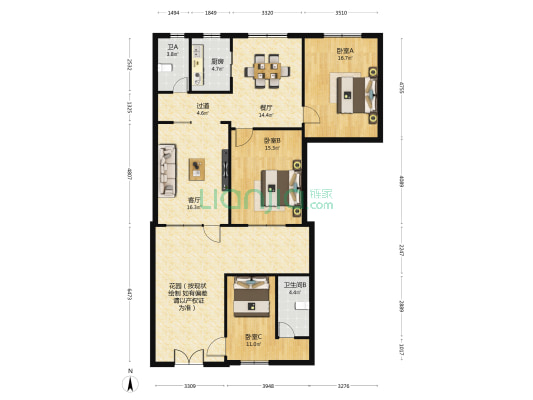 达宏苑小区 3室2厅2卫 86平方