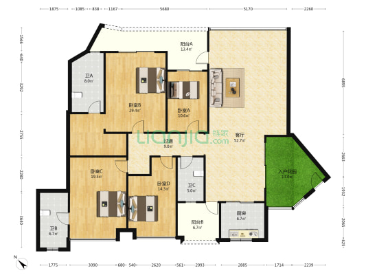 均城上岛水岸 4室1厅3卫 213平方