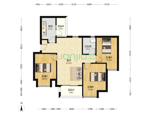 东原映阅 3室1厅1卫 89平方