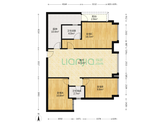 北城时代 3室1厅2卫 102平方