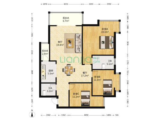 怡景华庭 3室2厅2卫 118平方
