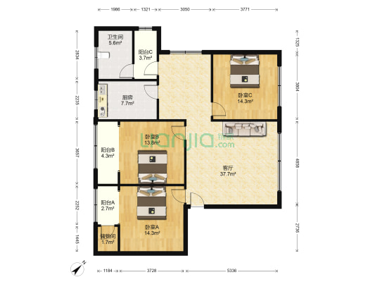 天府家苑 3室1厅1卫 123平方
