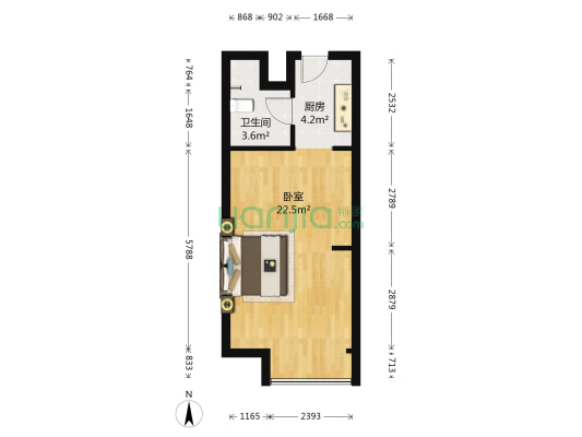 一克拉 1室0厅1卫 44平方