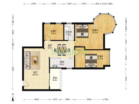 侨乐新村嘉德利湾 3室2厅1卫 95平方