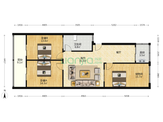 拉菲尔大街 2室1厅1卫 112平方