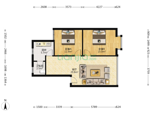 金霖园二期 2室1厅1卫 85平方