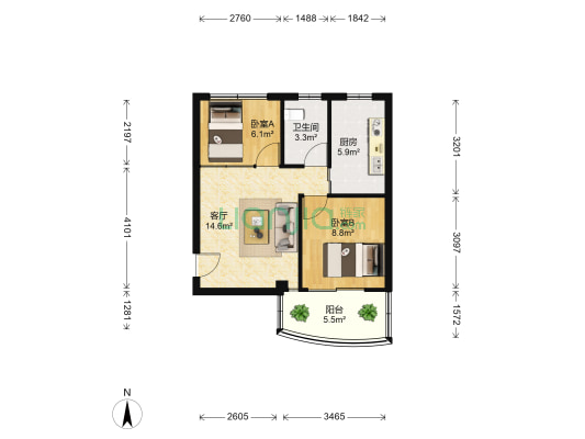 福隆花园 2室1厅1卫 54平方