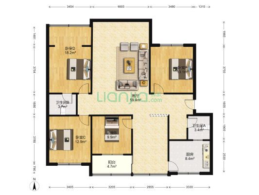 毕生路62号 4室1厅2卫 148平方