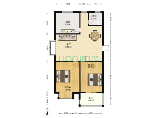 开乐新村西区 2室1厅1卫 88平方