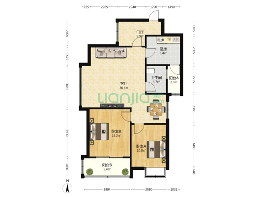 航天云海台一期 2室1厅1卫 89平方