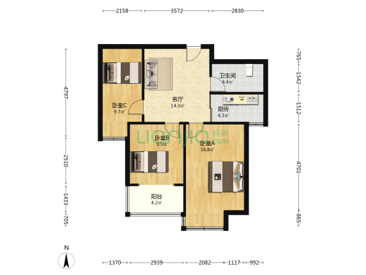 富贵新里城 3室1厅1卫 81平方